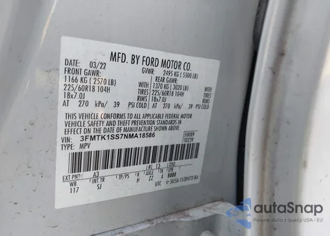 2022 Ford Mustang Mach-E Select z USA, uszkodzony, nr VIN 3FMTK1SS7NMA18586